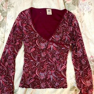 Old Navy Women's Long Sleeve Paisley Top - Burgundy and Pink